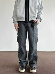 Retro Brushed Distressed Multi-pocket Loose Straight Cargo Pants
