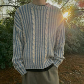 Men's Stripes Contrast Color Round Neck Casual Sweater