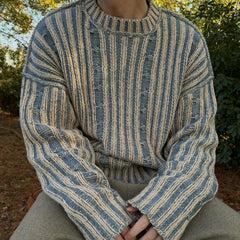 Men's Stripes Contrast Color Round Neck Casual Sweater