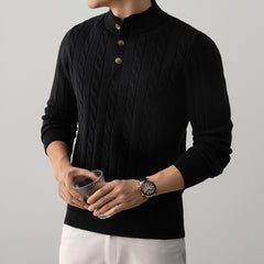 Half-height Henry Collar Button Twisted Sweater Thick Fashion Men's Knitwear