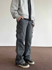 Retro Brushed Distressed Multi-pocket Loose Straight Cargo Pants