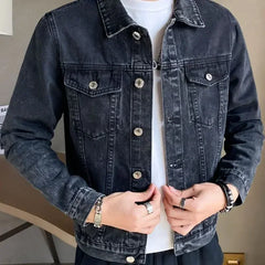 Men's Black Denim Jacket - Autumn