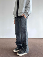 Retro Brushed Distressed Multi-pocket Loose Straight Cargo Pants