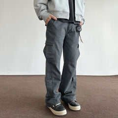 Retro Brushed Distressed Multi-pocket Loose Straight Cargo Pants