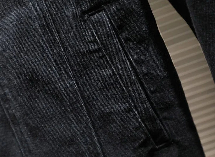 Men's Black Denim Jacket - Autumn