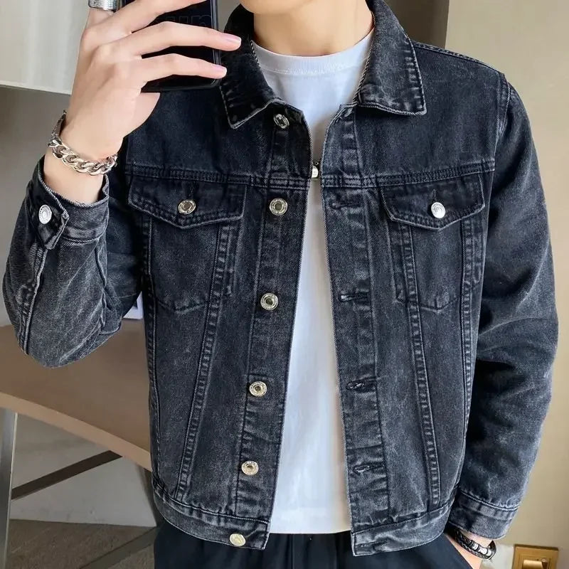 Men's Black Denim Jacket - Autumn