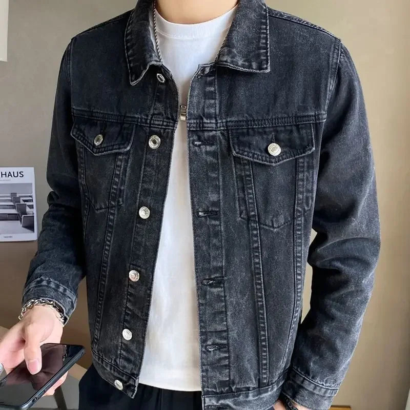Men's Black Denim Jacket - Autumn