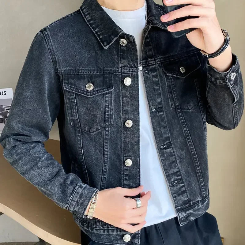 Men's Black Denim Jacket - Autumn