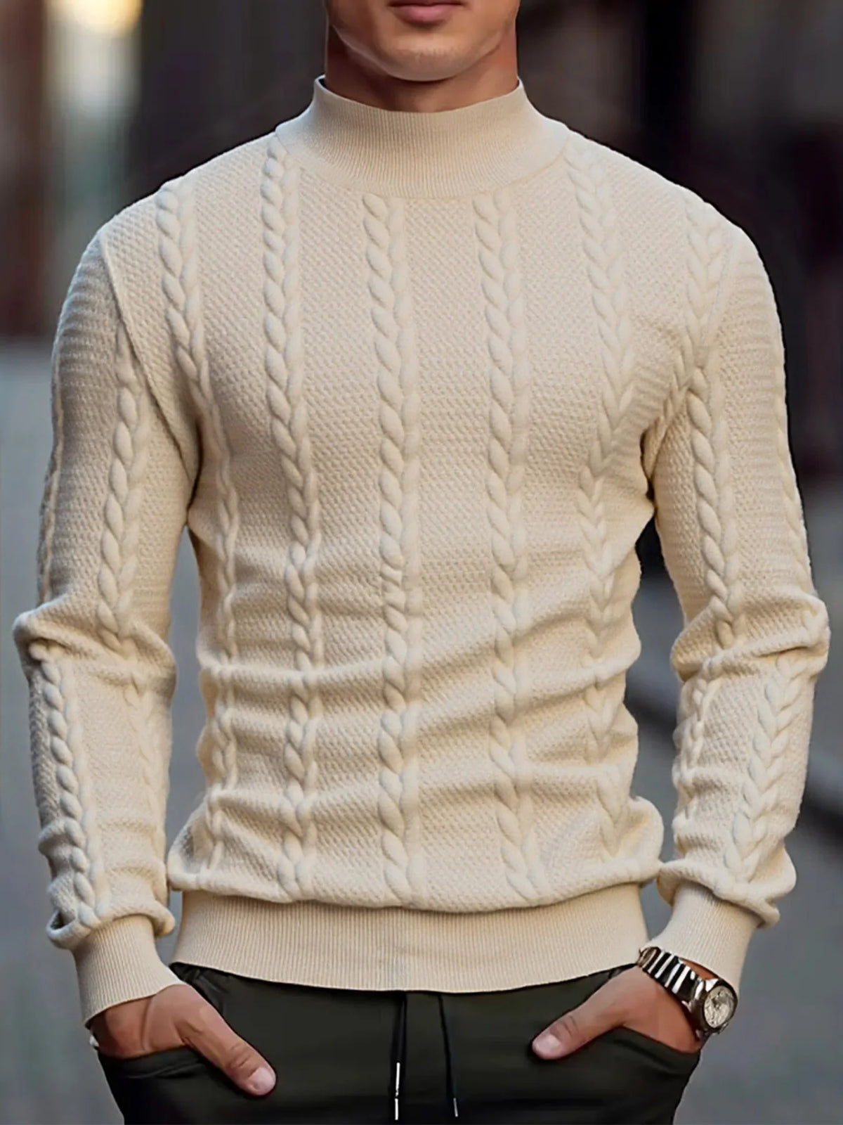 Men's High Collar Knitted Sweater