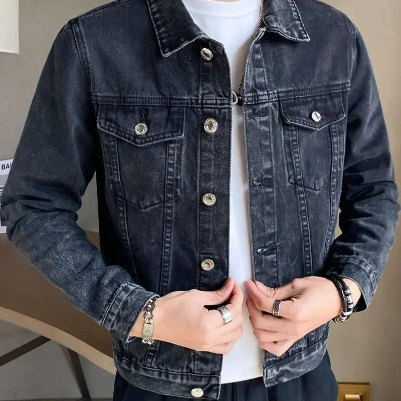 Men's Black Denim Jacket - Autumn