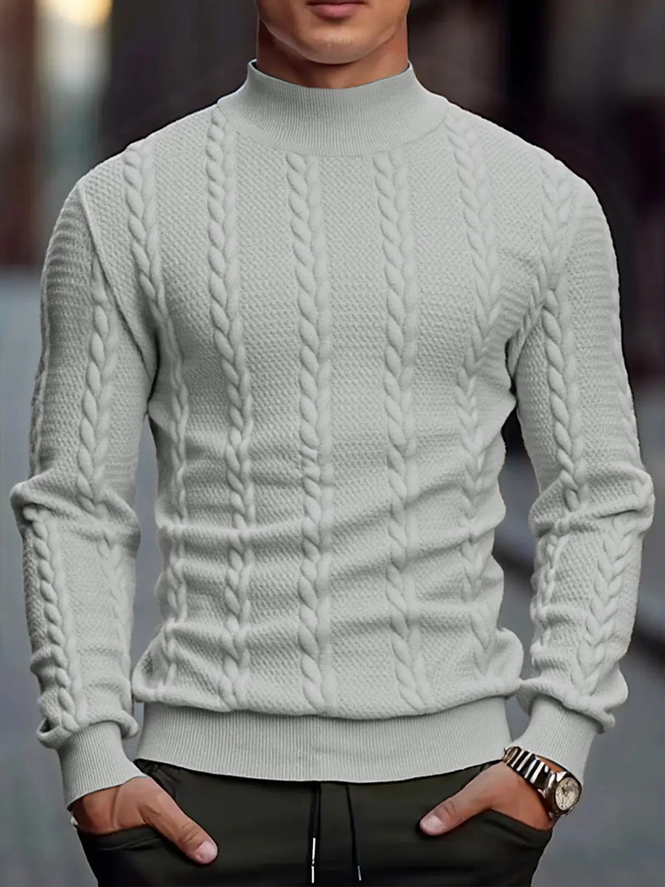 Men's High Collar Knitted Sweater