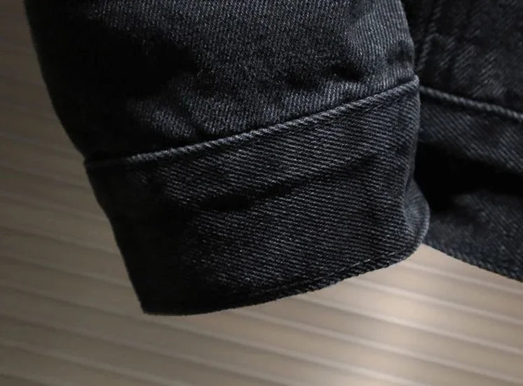 Men's Black Denim Jacket - Autumn