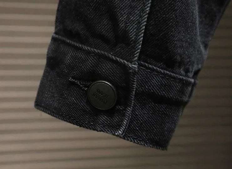 Men's Black Denim Jacket - Autumn