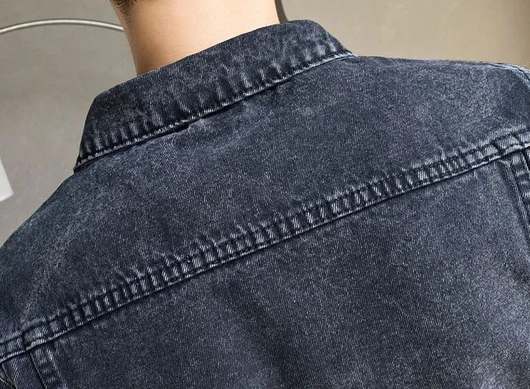 Men's Black Denim Jacket - Autumn