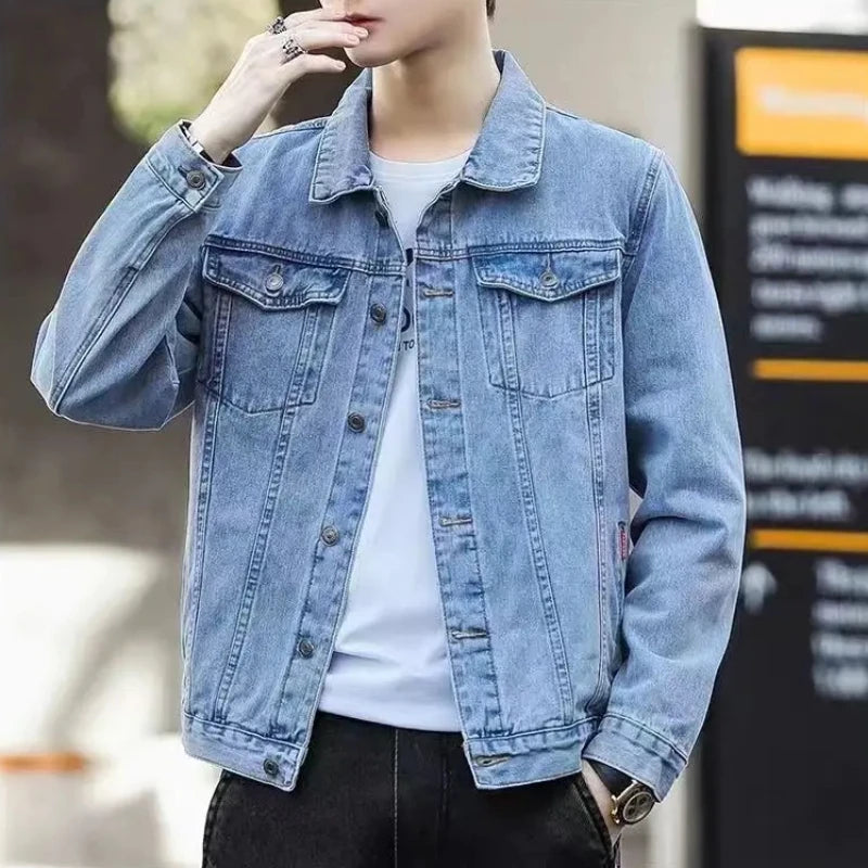Men's Black Denim Jacket - Autumn