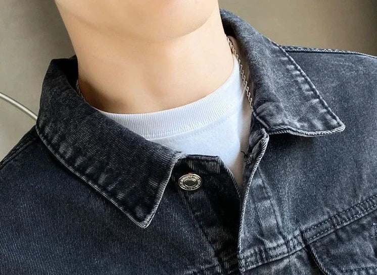 Men's Black Denim Jacket - Autumn