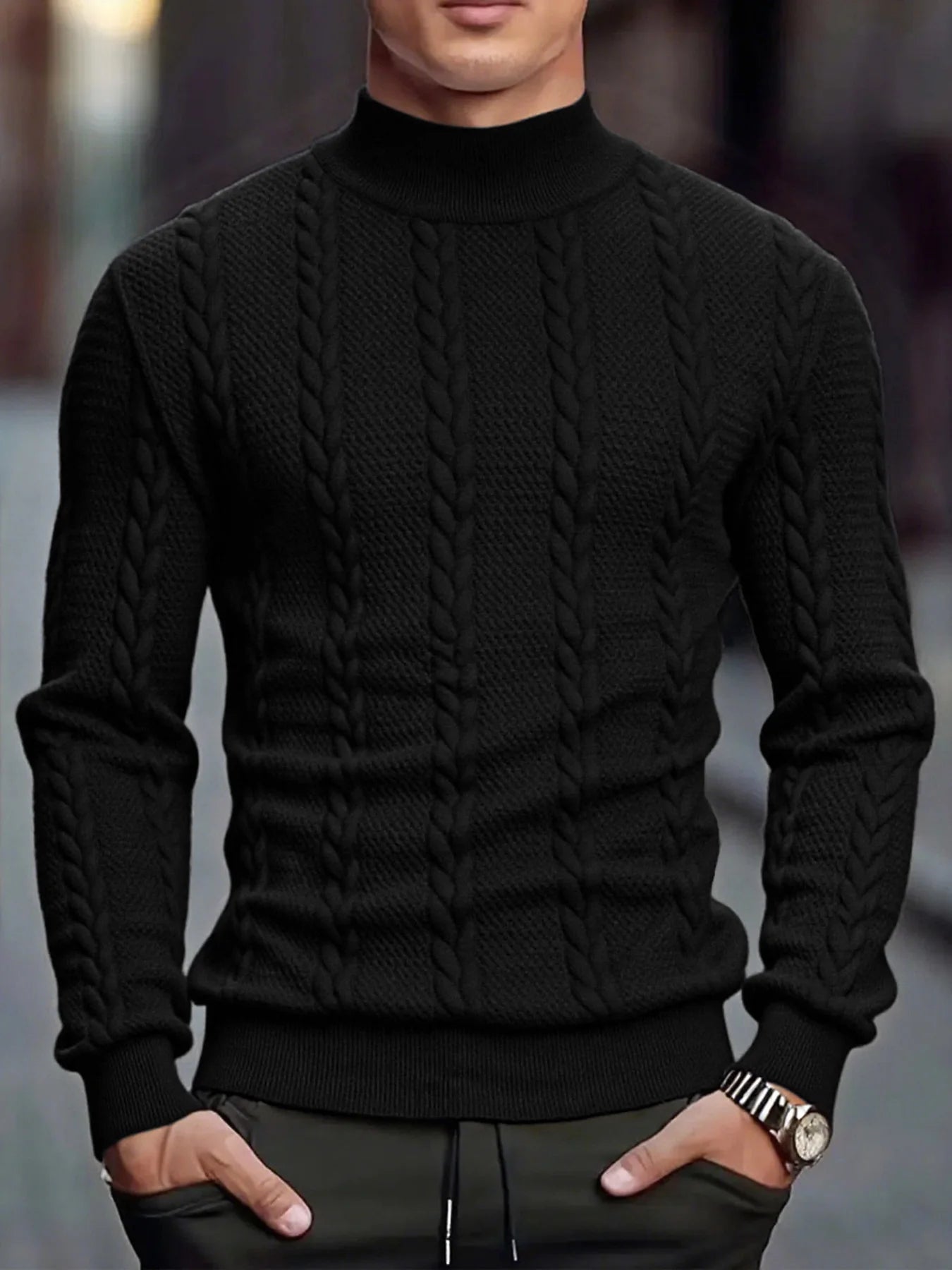 Men's High Collar Knitted Sweater