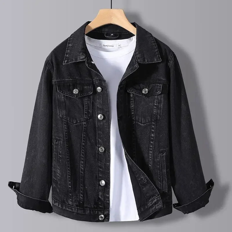 Men's Black Denim Jacket - Autumn