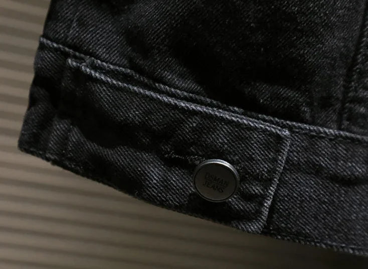 Men's Black Denim Jacket - Autumn
